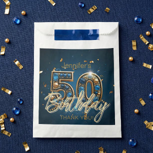 Elegantes Navy Blau Gold Saphir Juwelen 50. Geburt Geschenktütchen