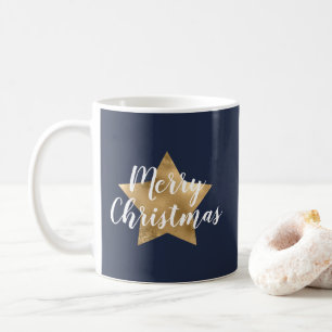 Elegantes Navy Blau Gold Stern Weihnachten Kaffeetasse