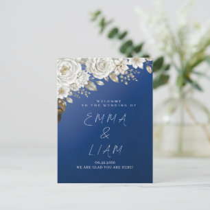 Elegantes Navy Blau Gold Weiße Rose Hochzeits Will Postkarte