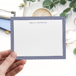 Elegantes Navy-Blau-Hahnentritt-Monogramm Mitteilungskarte