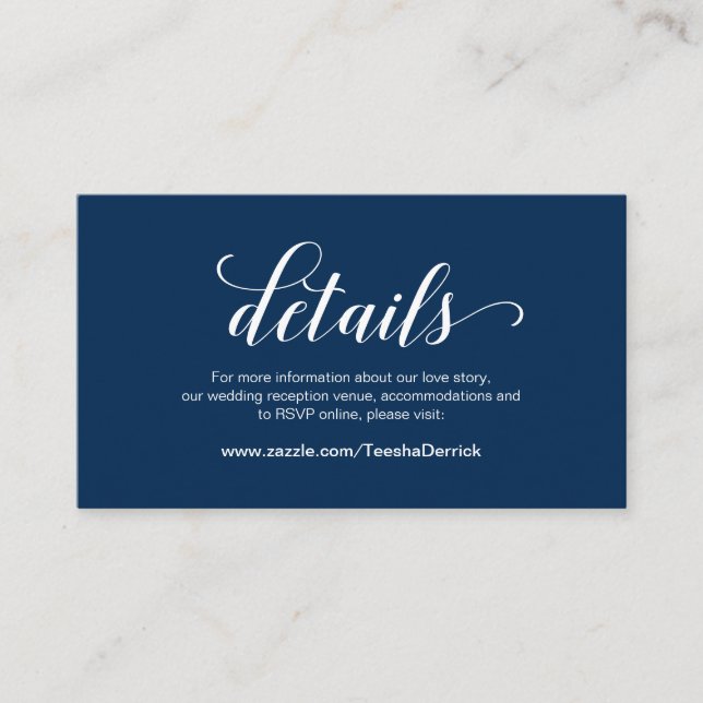Elegantes Navy Blau, Hochzeitdetails, Online-UAWG Begleitkarte (Vorderseite)