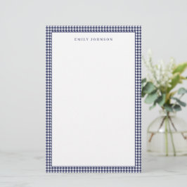 Elegantes Navy Blau Houndstooth Monogramm Briefpapier