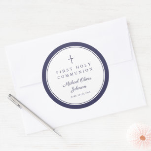 Elegantes Navy-Blau-Kreuz Jungen-Erstkommunion Runder Aufkleber