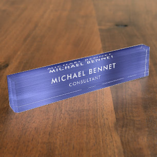 Elegantes Navy Blau Metallisches Geschäftlich Namensplakette