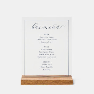Elegantes Navy-Blau-Minimalistisches-Barmenü Acrylschild
