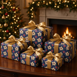 Elegantes Navy Blau mit Cream Blume Wrapping Pape Geschenkpapier