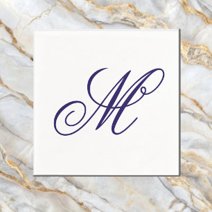 Elegantes Navy Blau Monogramm Anfangsbuchstabe  Serviette