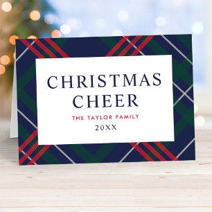 Elegantes Navy-Blau-Tartan-Weihnachtsgruß Feiertagskarte