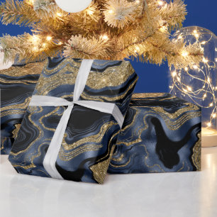 Elegantes Navy Blau und Gold Achat Marmor Muster Geschenkpapier