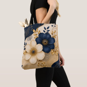 Elegantes Navy Blau- und Gold-Botanik-Blumenmuster