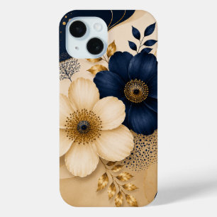 Elegantes Navy-Blau- und Gold-Botanik-Blumenmuster Case-Mate iPhone Hülle