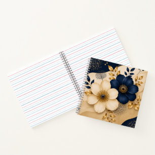 Elegantes Navy-Blau- und Gold-Botanik-Blumenmuster Notizbuch