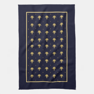 Elegantes Navy Blau und Gold Damast Handtuch