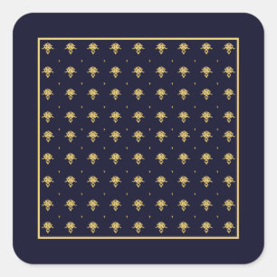 Elegantes Navy Blau und Gold Damast Quadratischer Aufkleber