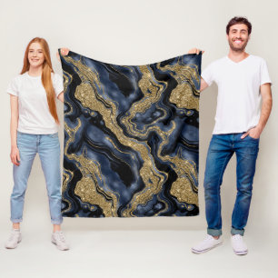 Elegantes Navy-Blau und Gold-Glitter-Achat-Muster Fleecedecke