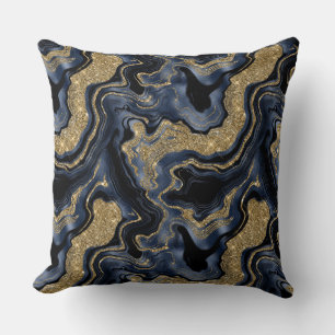 Elegantes Navy-Blau und Gold-Glitter-Achat-Muster Kissen