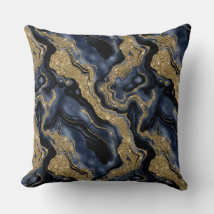Elegantes Navy Blau und Gold Glitter Achat Muster Kissen
