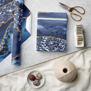 Elegantes Navy Blau und Gold Glitter Ocean Achat Geschenkpapier