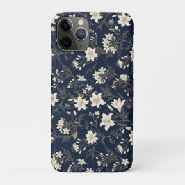 Elegantes Navy Blau und Gold Lilien Blumenmuster Case-Mate iPhone Hülle