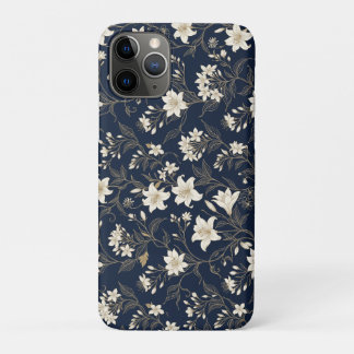 Elegantes Navy Blau und Gold Lilien Blumenmuster Case-Mate iPhone Hülle