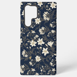 Elegantes Navy Blau und Gold Lily Floral Samsung Galaxy Hülle