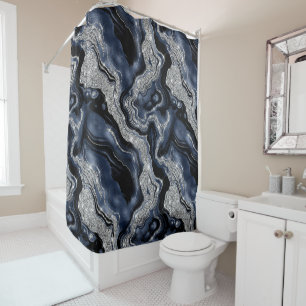 Elegantes Navy Blau- und Silber-Glitter-Achat-Must Duschvorhang