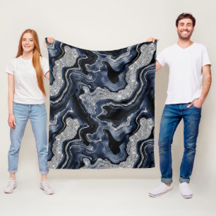 Elegantes Navy Blau- und Silber-Glitter-Achat-Must Fleecedecke