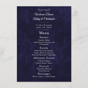 Elegantes Navy-Blau-Weiß-Willkommensdinner Menükarte