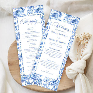 Elegantes Navy-Blaues Florales Toile-Hochzeitsprog Programm
