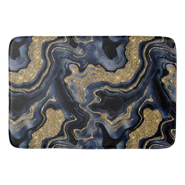 Elegantes Navy Blue and Gold Glitzer Agate Pattern Badematte (Vorderseite)