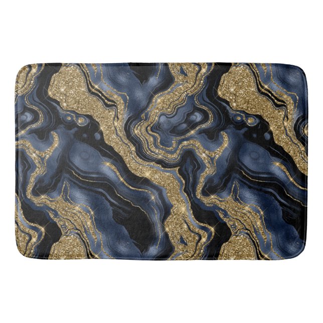 Elegantes Navy Blue and Gold Glitzer Agate Pattern Badematte (Vorderseite)