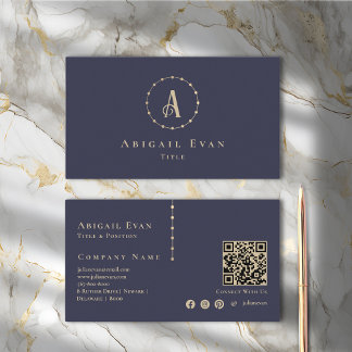 Elegantes Navy Blue and Gold Glitzer Monogram Visitenkarte