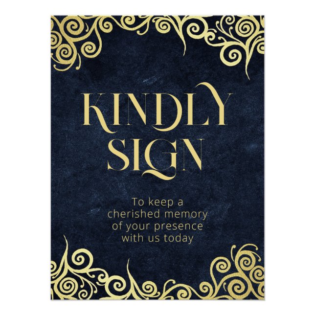 Elegantes Navy Blue and Gold Kindly Sign Poster (Vorderseite)