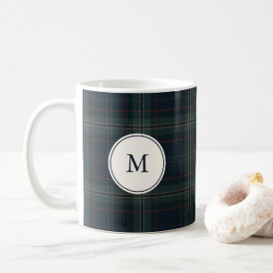 Elegantes Navy Blue and Green Kariert Monogram Kaffeetasse