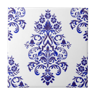 Elegantes Navy Blue and White Damask Muster Fliese
