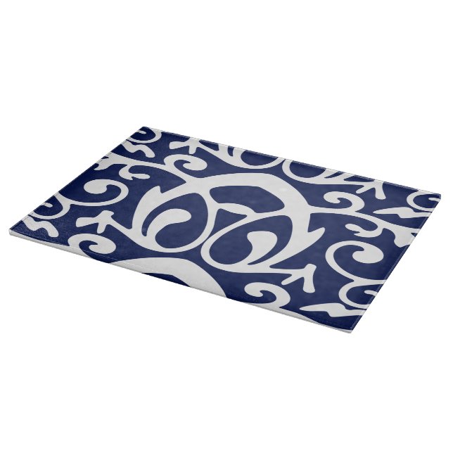 Elegantes Navy Blue and White Glass Cutting Board Schneidebrett (Ecke)