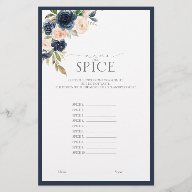 Elegantes Navy Blue Blush Pink Brautparty Game (Vorderseite)