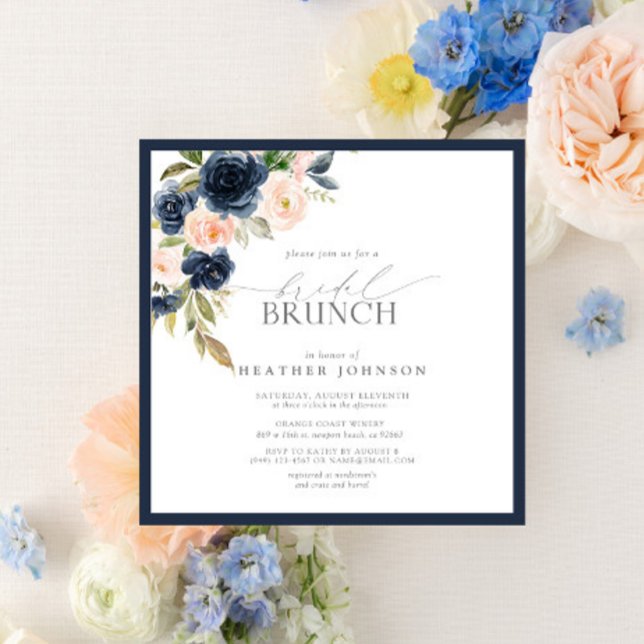 Elegantes Navy Blue Blush Pink Bridal Brunch Einladung (Von Creator hochgeladen)