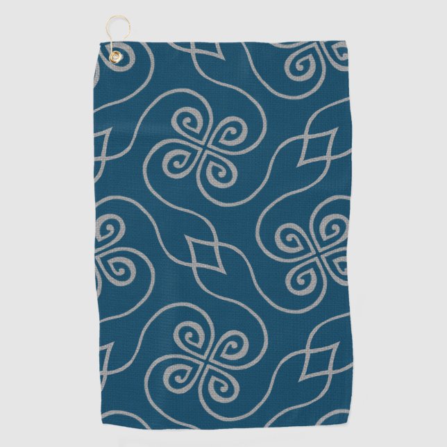 Elegantes Navy Blue Celtic Clover Muster Golfhandtuch (Vorderseite)