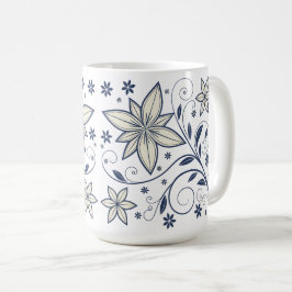 Elegantes Navy Blue Floral Muster | Kaffeetasse