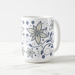 Elegantes Navy Blue Floral Muster Kaffeetasse