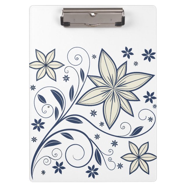 Elegantes Navy Blue Floral Muster | Klemmbrett (Vorderseite)