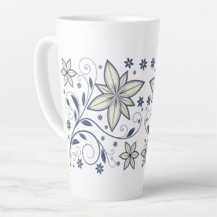 Elegantes Navy Blue Floral Muster Milchtasse