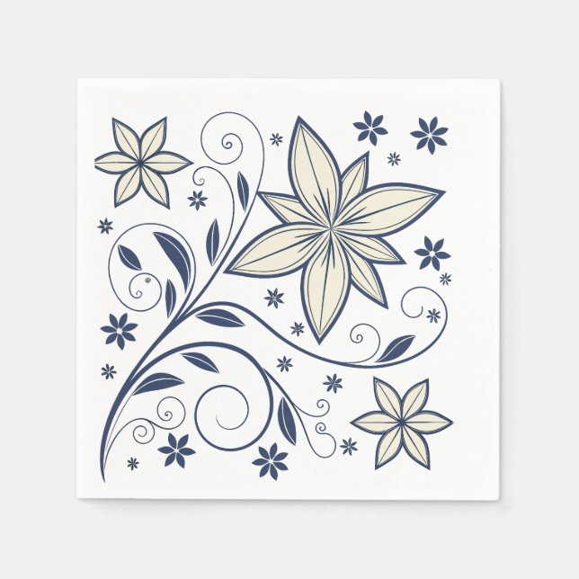 Elegantes Navy Blue Floral Muster | Serviette (Vorderseite)