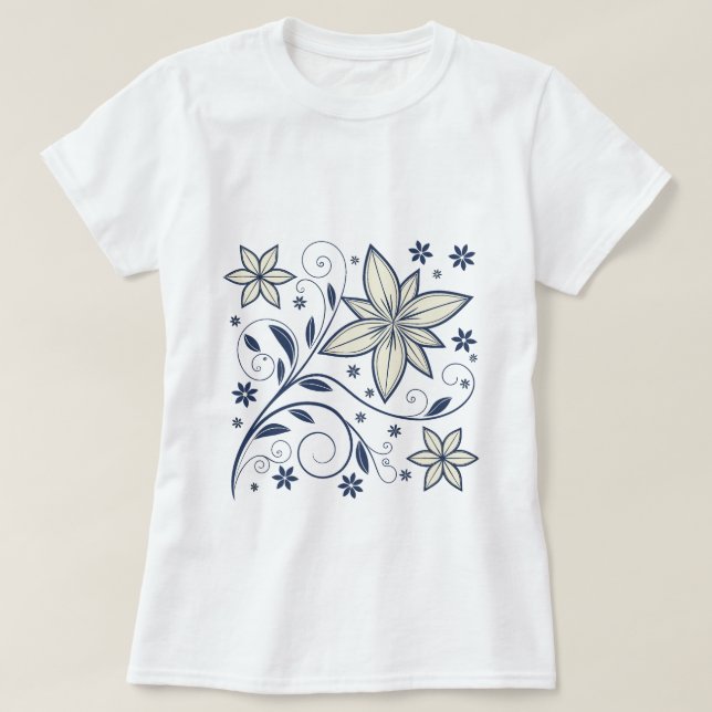 Elegantes Navy Blue Floral Muster | T-Shirt (Design vorne)