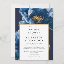 Elegantes Navy Blue Floral QR Code Brautparty