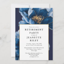 Elegantes Navy Blue Floral Retirement Party