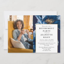 Elegantes Navy Blue Floral Retirement Party Foto
