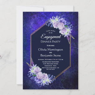 Elegantes Navy Blue Floral Verlobung Abendessen Pa Einladung