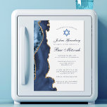 Elegantes Navy Blue Gold Agate Bar Mitzvah Party Magneteinladung<br><div class="desc">Elegantes Marineblau und Goldmedaille schmücken die Seite dieser modernen Bar Mitzvah Zeremonie und der magnetischen Einladung des Party. Der Name Ihres Sohnes ist in einem schönen formalen Drehbuch unter dem Stern von David geschrieben. Ideal für eine schicke,  stilvolle jüdische Familie,  die ihren Jungen feiert,  der zur Tora gerufen wird.</div>